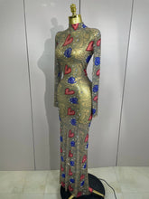 2025 New Sparkly Diamond High Neck Sexy Mesh Wrap Hip Long Dress Host Annual Meeting Party Nightclub Bar Performance Costume